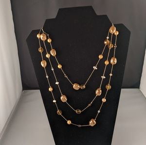 Gold Brown Beads Long Strand Necklace